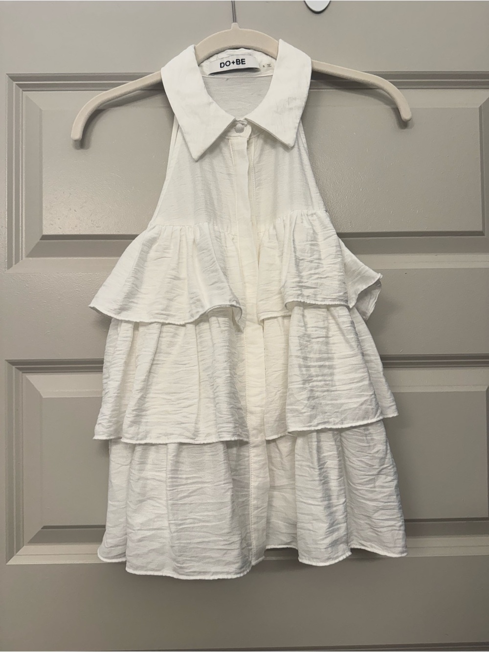 DO+BE White Tiered Ruffle Halter Top